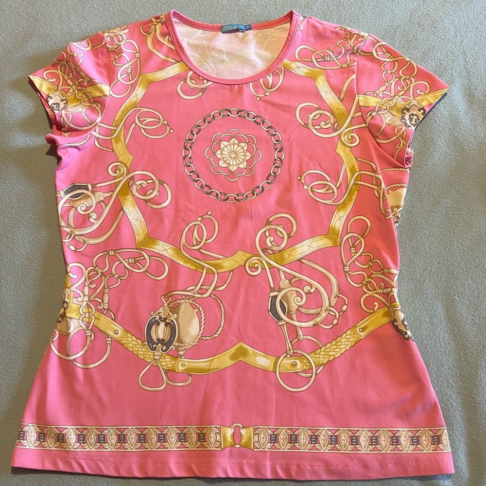 J. McLaughlin Pink and Cream Blouse